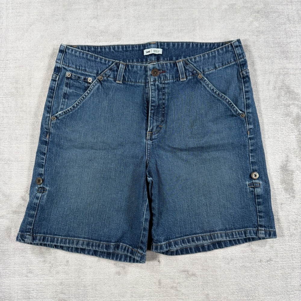 Lee Shorts Women 14M Blue Y2K 'Lower On The Waist' Side Button Utility